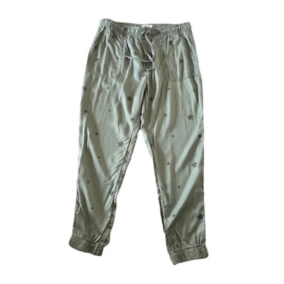 C&C California | Sage Green Star Print Ankle Zip Jogger Pants, Large - Picture 1 of 8